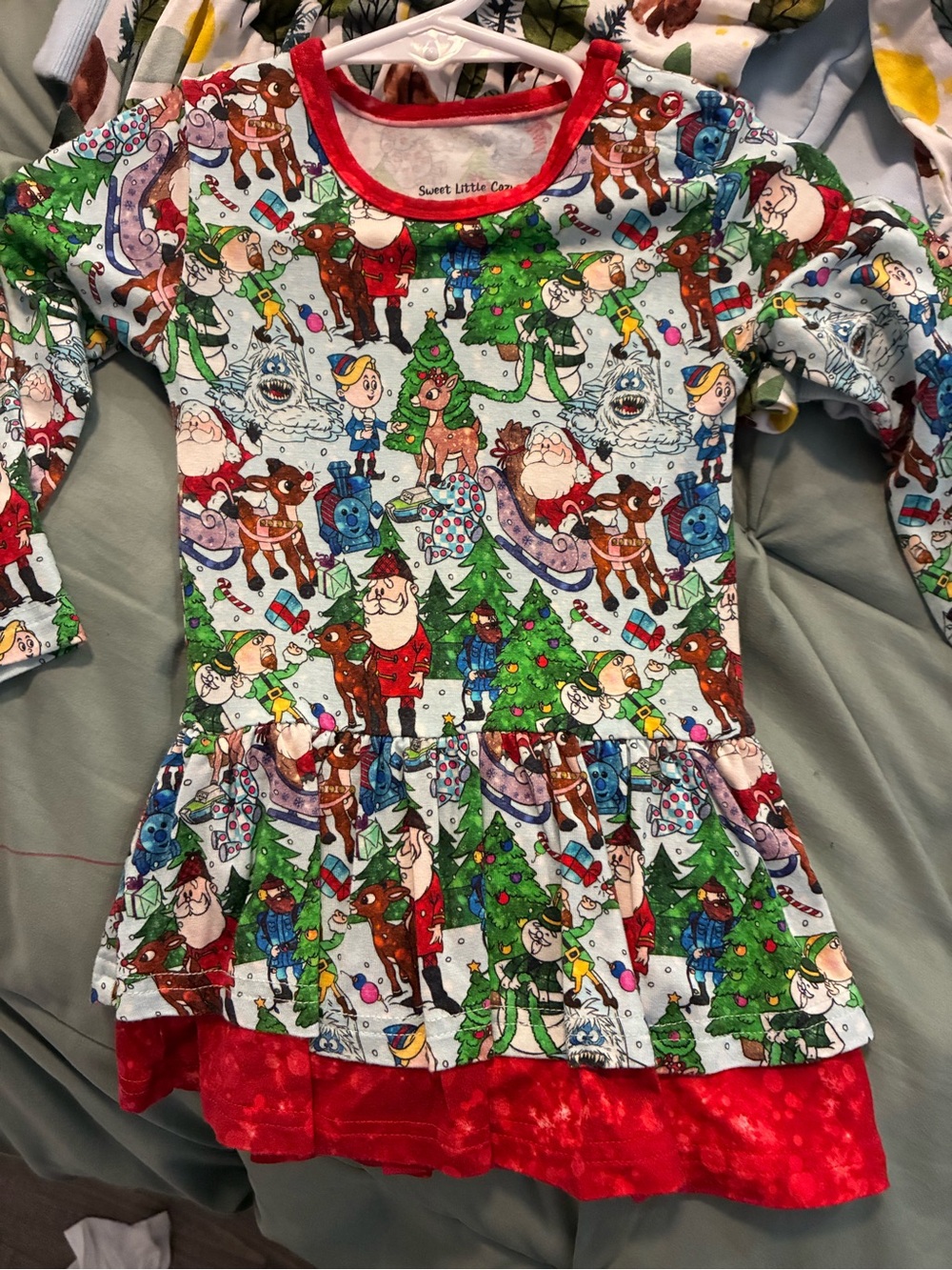 Sweet Little One Peplum Christmas Bodysuit Dress - Red & Multi